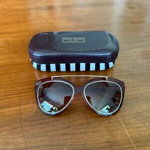 Henri Bendel A-List Oversized Aviator Sunglasses Burgundy Gold w/ Signature Case